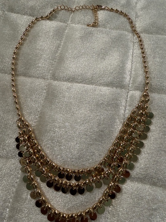 Jewelry - Gold Tone Layered Disc Necklace with Cascading Charms